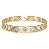 14K Yellow Gold Wide Diamond Station Choker Necklace with Bujukan Beads 11.5+4 inch