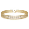 14K Yellow Gold Wide Diamond Station Choker Necklace with Bujukan Beads 11.5+4 inch - 1.25 ct