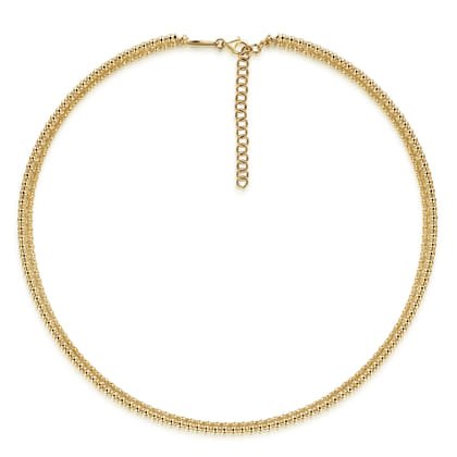 14K Yellow Gold Wide Diamond Station Choker Necklace with Bujukan Beads 11.5+4 inch