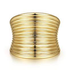 14K Yellow Gold Wide Horizontal Rows Convex Ring