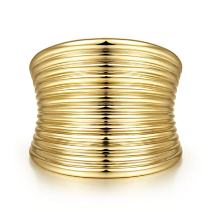 14K Yellow Gold Wide Horizontal Rows Convex Ring