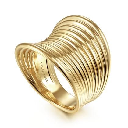 14K Yellow Gold Wide Horizontal Rows Convex Ring