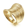 14K Yellow Gold Wide Horizontal Rows Convex Ring