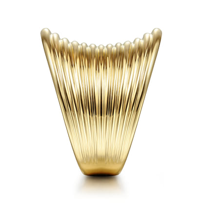 14K Yellow Gold Wide Horizontal Rows Convex Ring