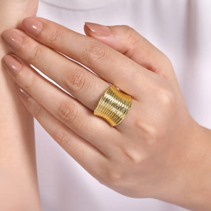 14K Yellow Gold Wide Horizontal Rows Convex Ring