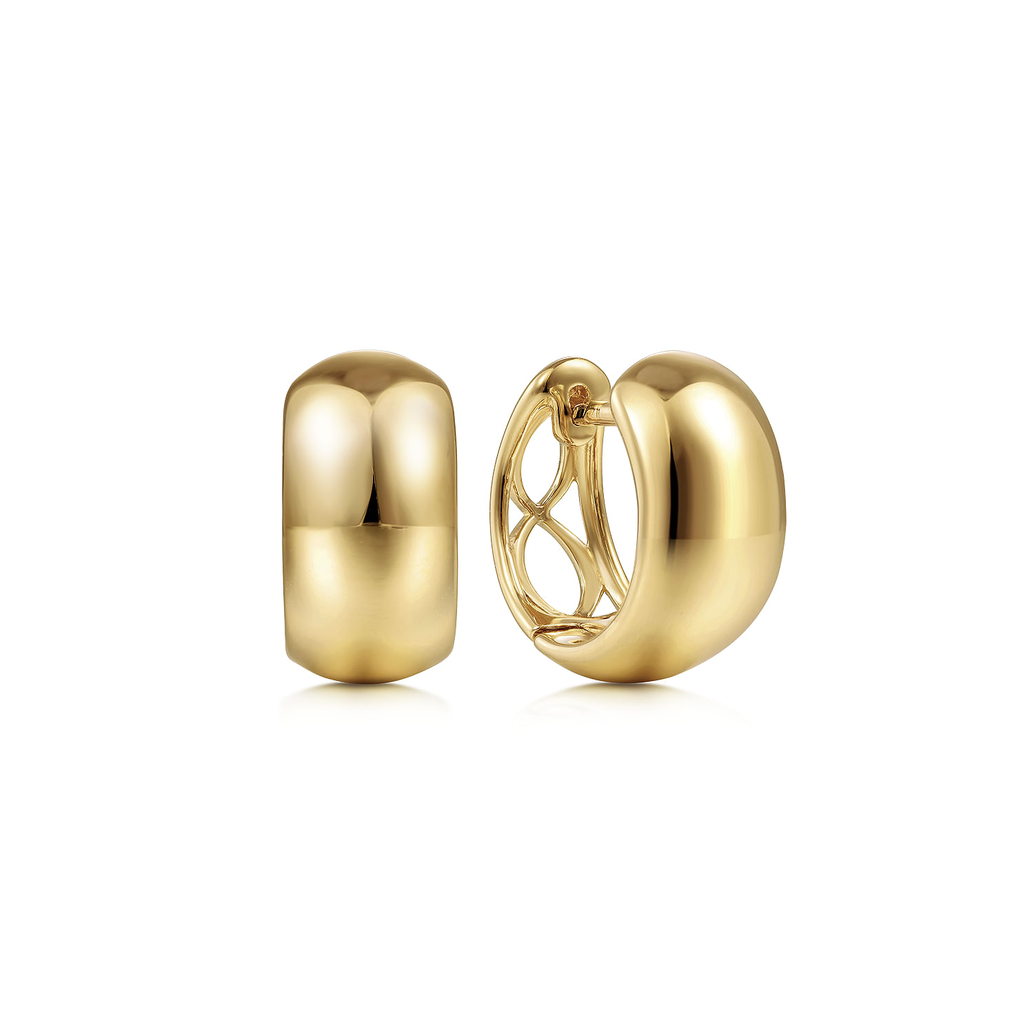 14K Yellow Gold Wide Huggie Earrings