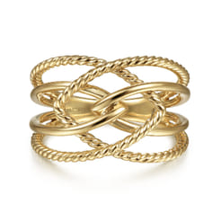 14K Yellow Gold Wide Intersecting Twisted Rope Ring