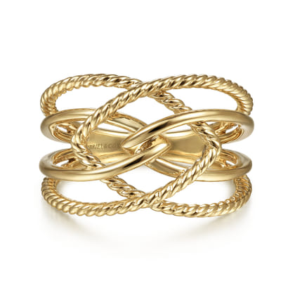14K Yellow Gold Wide Intersecting Twisted Rope Ring