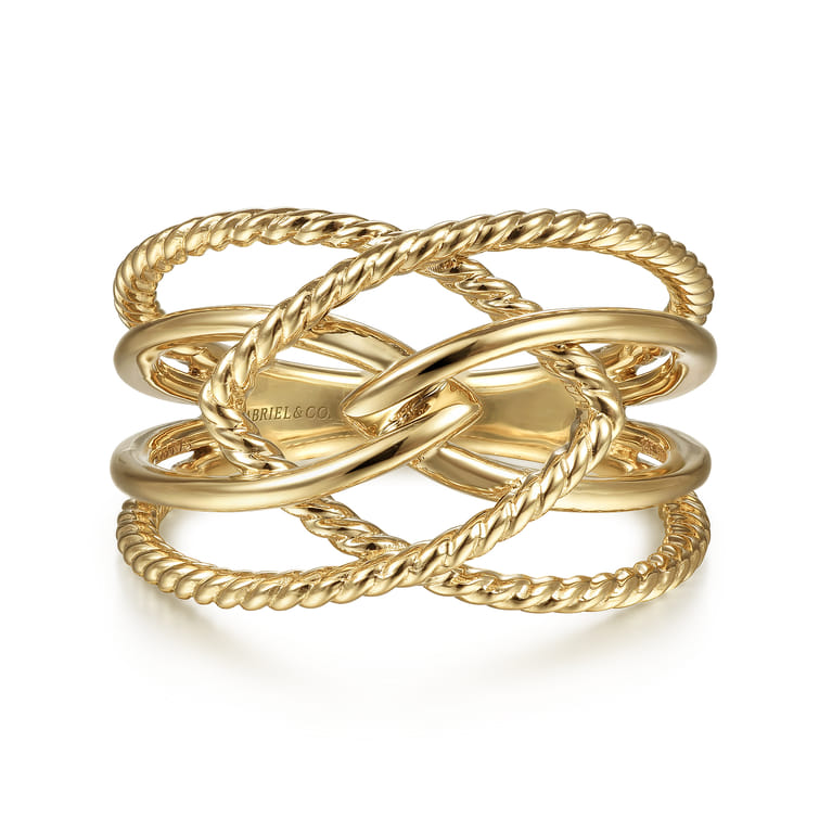 14K Yellow Gold Wide Intersecting Twisted Rope Ring - Shot 1