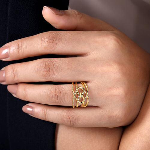 14K Yellow Gold Wide Intersecting Twisted Rope Ring - Shot 4