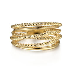 14K Yellow Gold Wide Intersecting Twisted Rope Ring