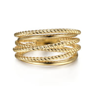 14K Yellow Gold Wide Intersecting Twisted Rope Ring