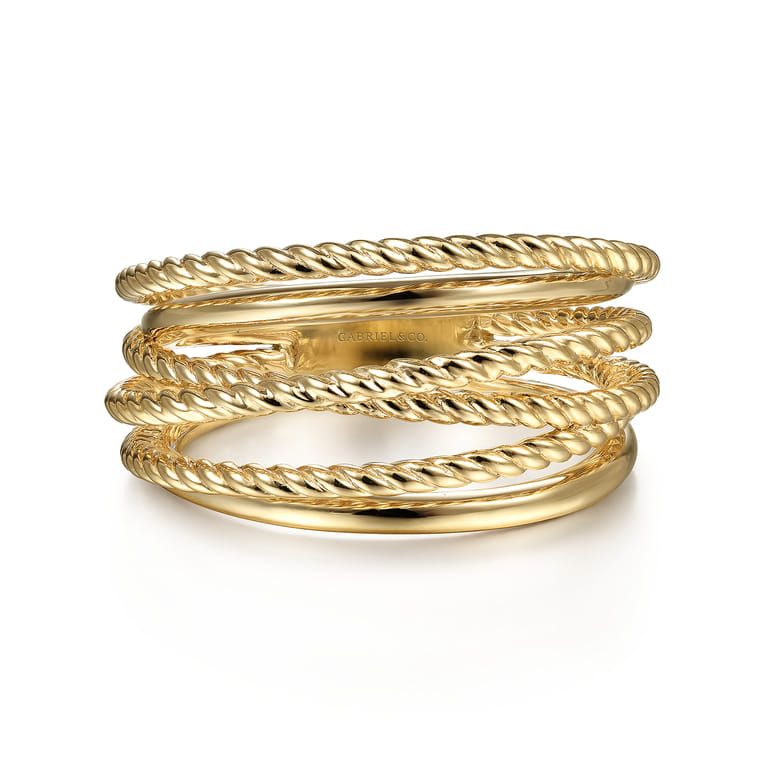 14K Yellow Gold Wide Intersecting Twisted Rope Ring - Shot 1