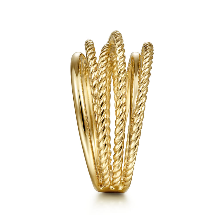 14K Yellow Gold Wide Intersecting Twisted Rope Ring - Shot 3