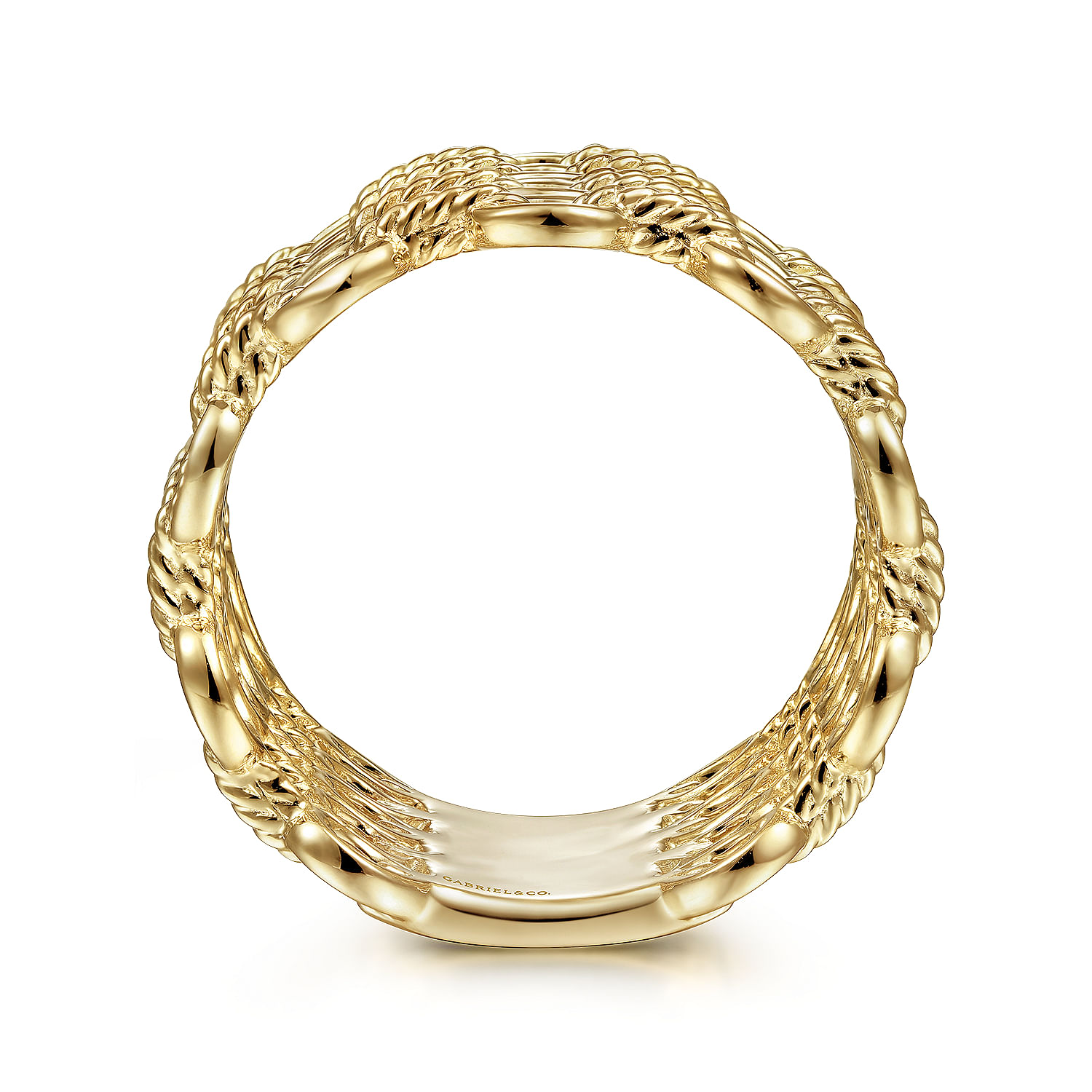 14K Yellow Gold Wide Twisted Multi-Link Wide Band Ring - Shot 2