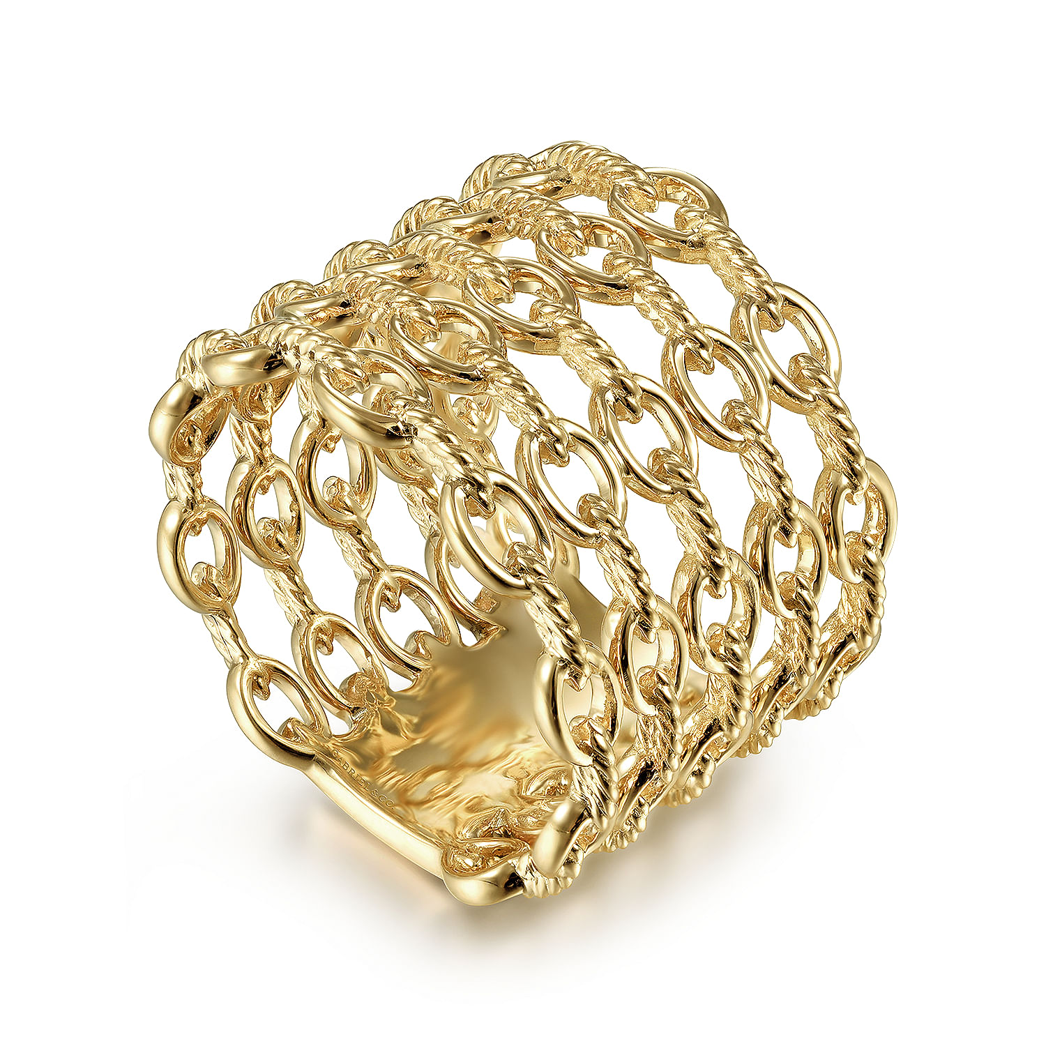 14K Yellow Gold Wide Twisted Multi-Link Wide Band Ring - Shot 3