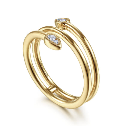 14K Yellow Gold Wrap Ring with Cluster Diamond Teardrop Tips