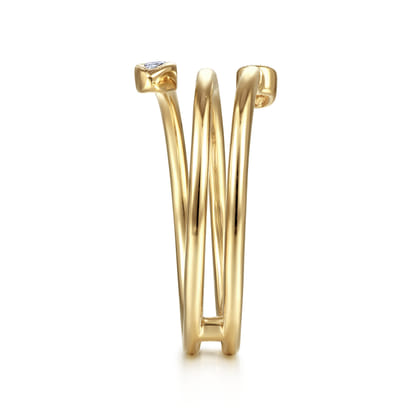 14K Yellow Gold Wrap Ring with Cluster Diamond Teardrop Tips