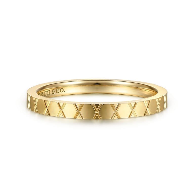 14K Yellow Gold X Pattern Stackable Ring - Shot 1