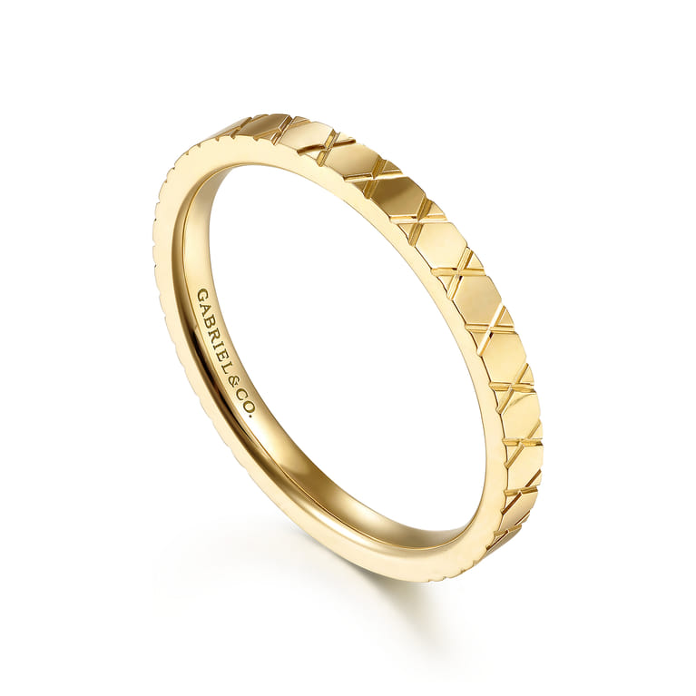 14K Yellow Gold X Pattern Stackable Ring - Shot 3