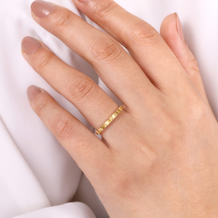 14K Yellow Gold X Pattern Stackable Ring - Shot 5