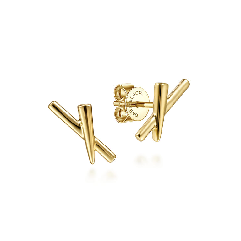 14K Yellow Gold X Shape Stud Earrings - Shot 1