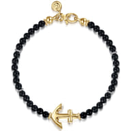 14K Yellow Gold and 4mm Onyx Beaded Bracelet with Anchor