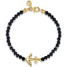 14K Yellow Gold and 4mm Onyx Beaded Bracelet with Anchor