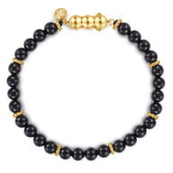 14K Yellow Gold and 6mm Black Onyx Beaded Bracelet