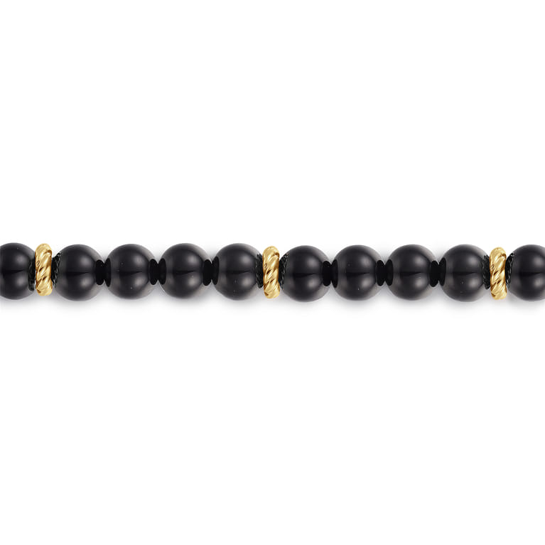 14K Yellow Gold and 6mm Black Onyx Beaded Bracelet - Shot 2
