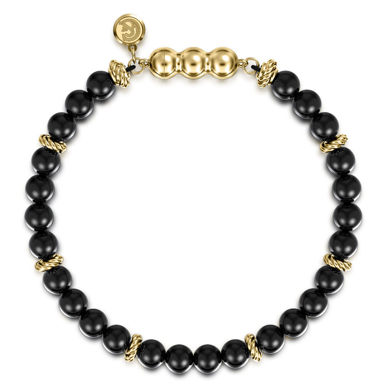14K Yellow Gold and 6mm Black Onyx Beaded Bracelet - Shot 1