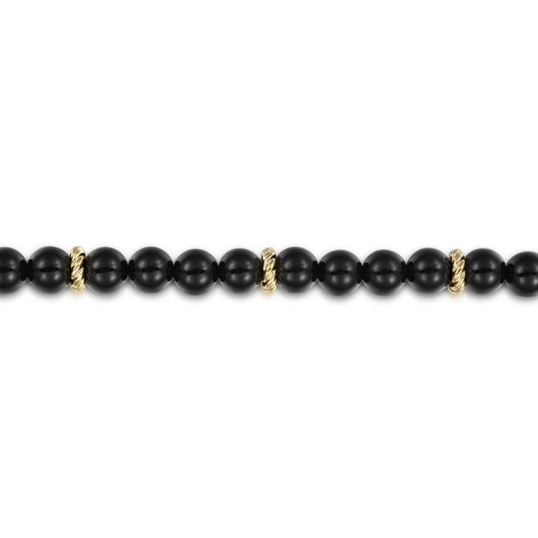 14K Yellow Gold and 6mm Black Onyx Beaded Bracelet - Shot 2