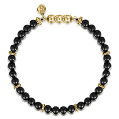 14K Yellow Gold and 6mm Black Onyx Beaded Bracelet