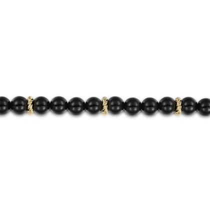 14K Yellow Gold and 6mm Black Onyx Beaded Bracelet