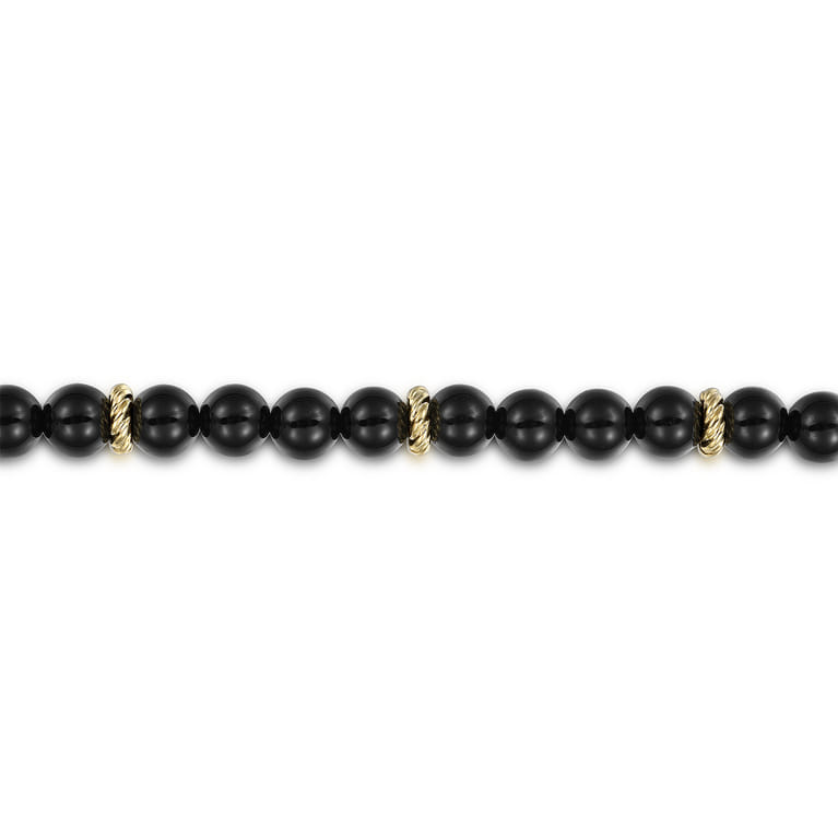 14K Yellow Gold and 6mm Black Onyx Beaded Bracelet - Shot 2