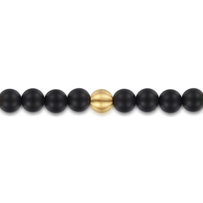 14K Yellow Gold and 6mm Black Titanium Sandblast Men's Beaded Bracelet