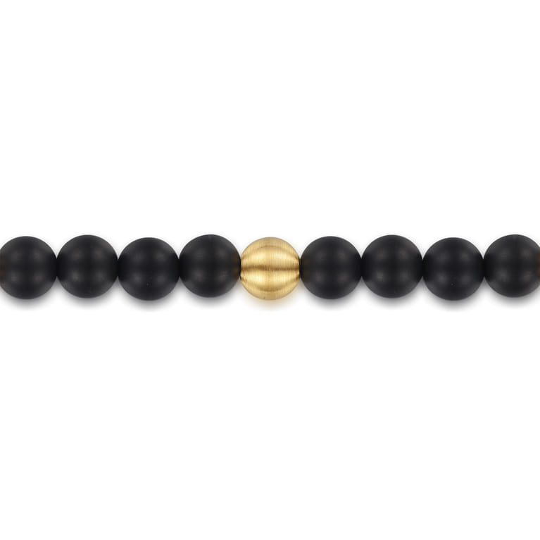 14K Yellow Gold and 6mm Black Titanium Sandblast Men's Beaded Bracelet - Shot 2