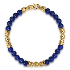 14K Yellow Gold and 6mm Lapis Beaded Station Bracelet