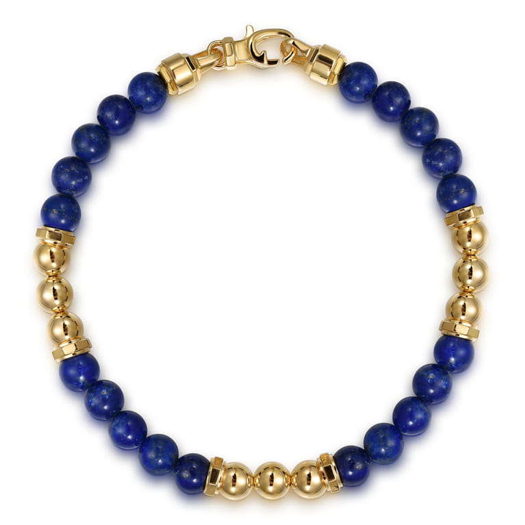 14K Yellow Gold and 6mm Lapis Beaded Station Bracelet - Shot 1