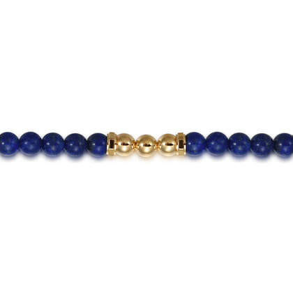 14K Yellow Gold and 6mm Lapis Beaded Station Bracelet