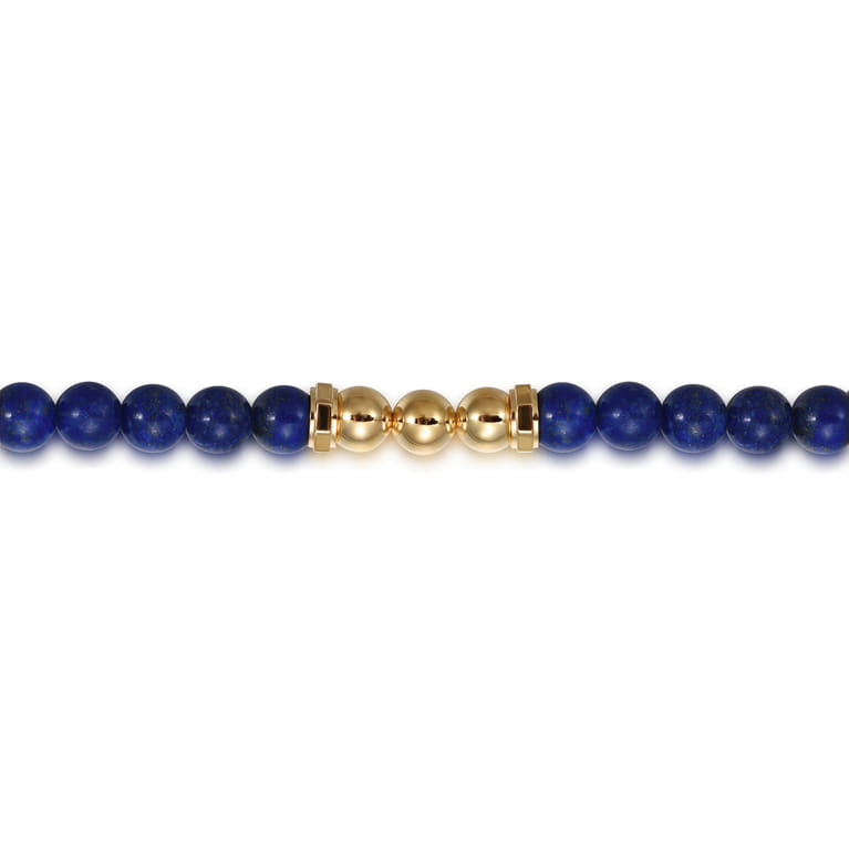 14K Yellow Gold and 6mm Lapis Beaded Station Bracelet - Shot 2