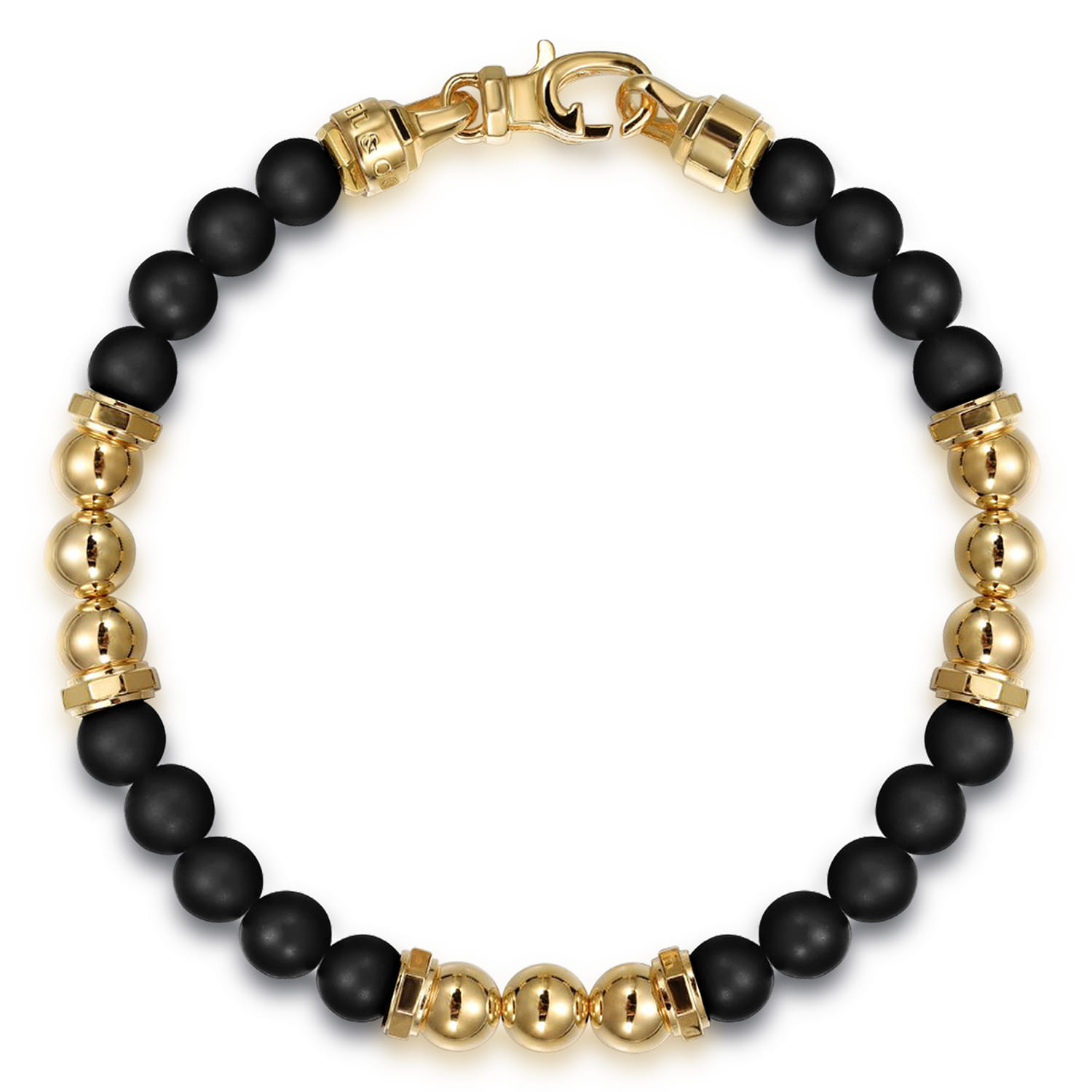 14K Yellow Gold and 6mm Matte Onyx Beaded Station Bracelet - Shot 1