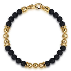 14K Yellow Gold and 6mm Matte Onyx Beaded Station Bracelet