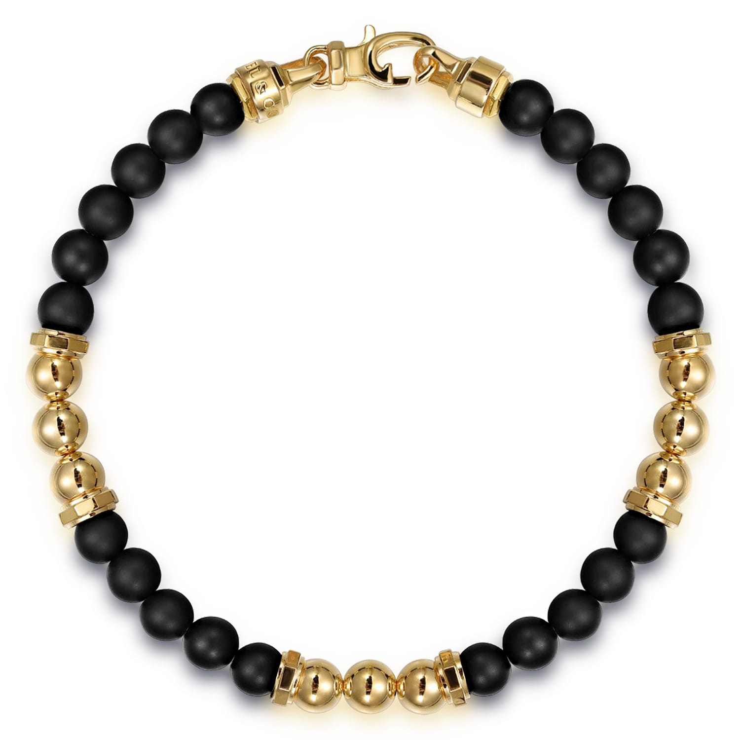 14K Yellow Gold and 6mm Matte Onyx Beaded Station Bracelet - Shot 1