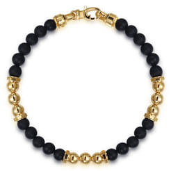 14K Yellow Gold and 6mm Matte Onyx Beaded Station Bracelet
