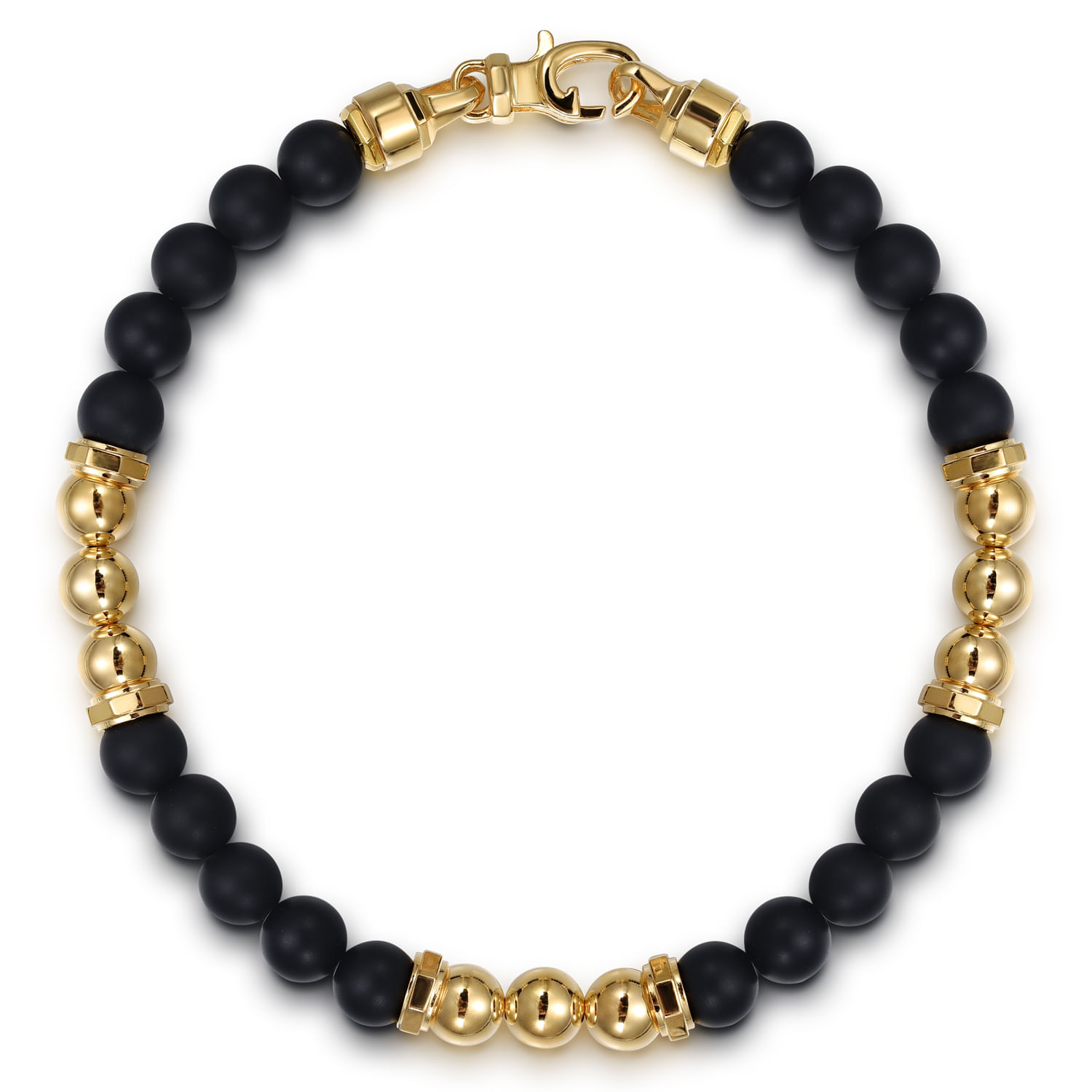 14K Yellow Gold and 6mm Matte Onyx Beaded Station Bracelet
