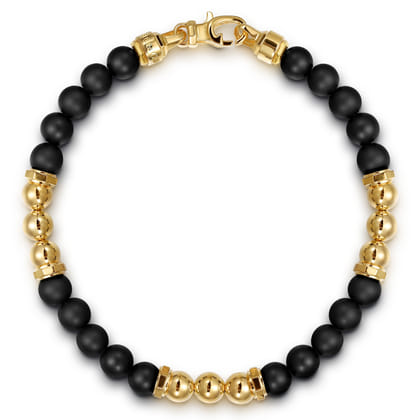 14K Yellow Gold and 6mm Matte Onyx Beaded Station Bracelet