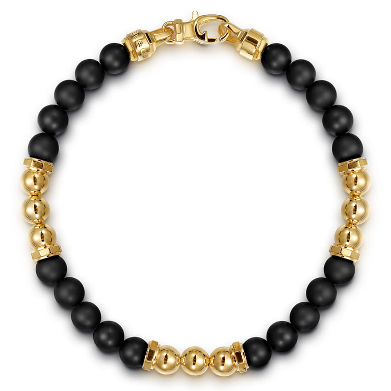 14K Yellow Gold and 6mm Matte Onyx Beaded Station Bracelet - Shot 1
