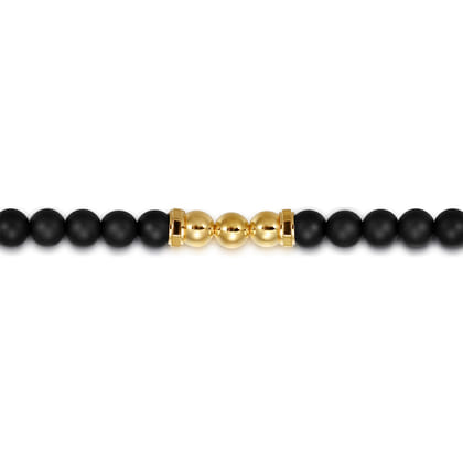 14K Yellow Gold and 6mm Matte Onyx Beaded Station Bracelet