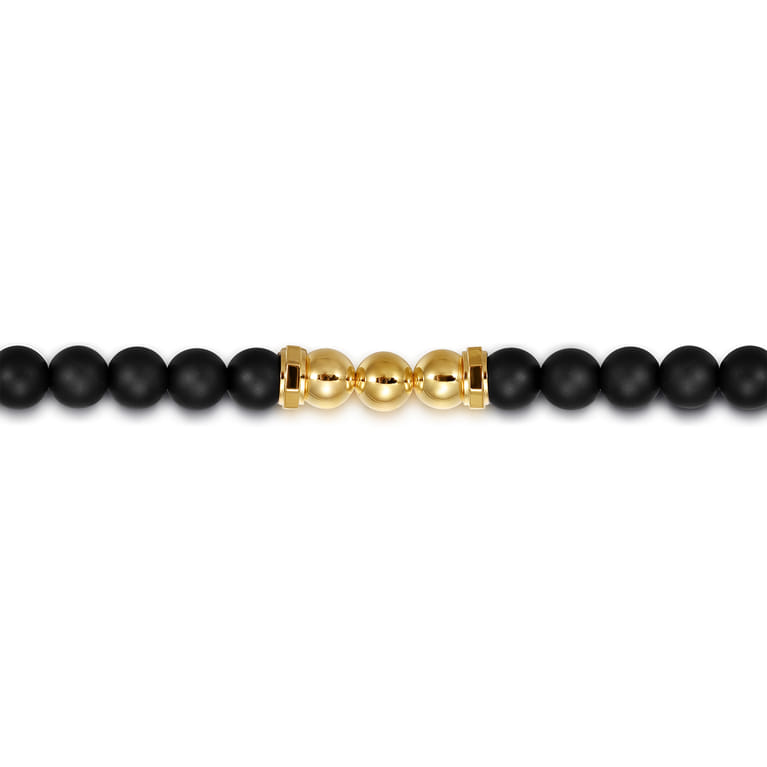 14K Yellow Gold and 6mm Matte Onyx Beaded Station Bracelet - Shot 2